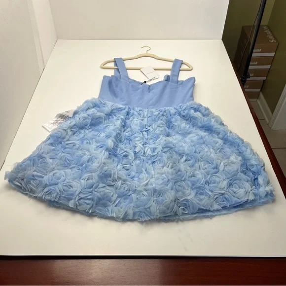 Dress the Population Melanie Sky Blue Multi Womens Size XXL Floral Appliqué NEW